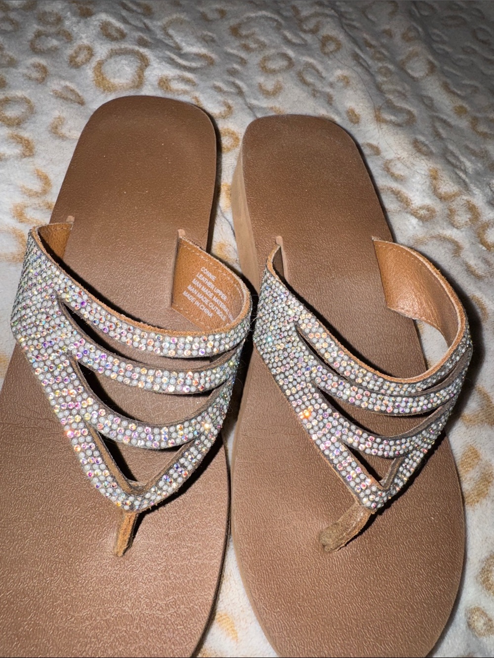Yellow Box Rhinestone Wedge Flip Flops - Picture 2 of 5